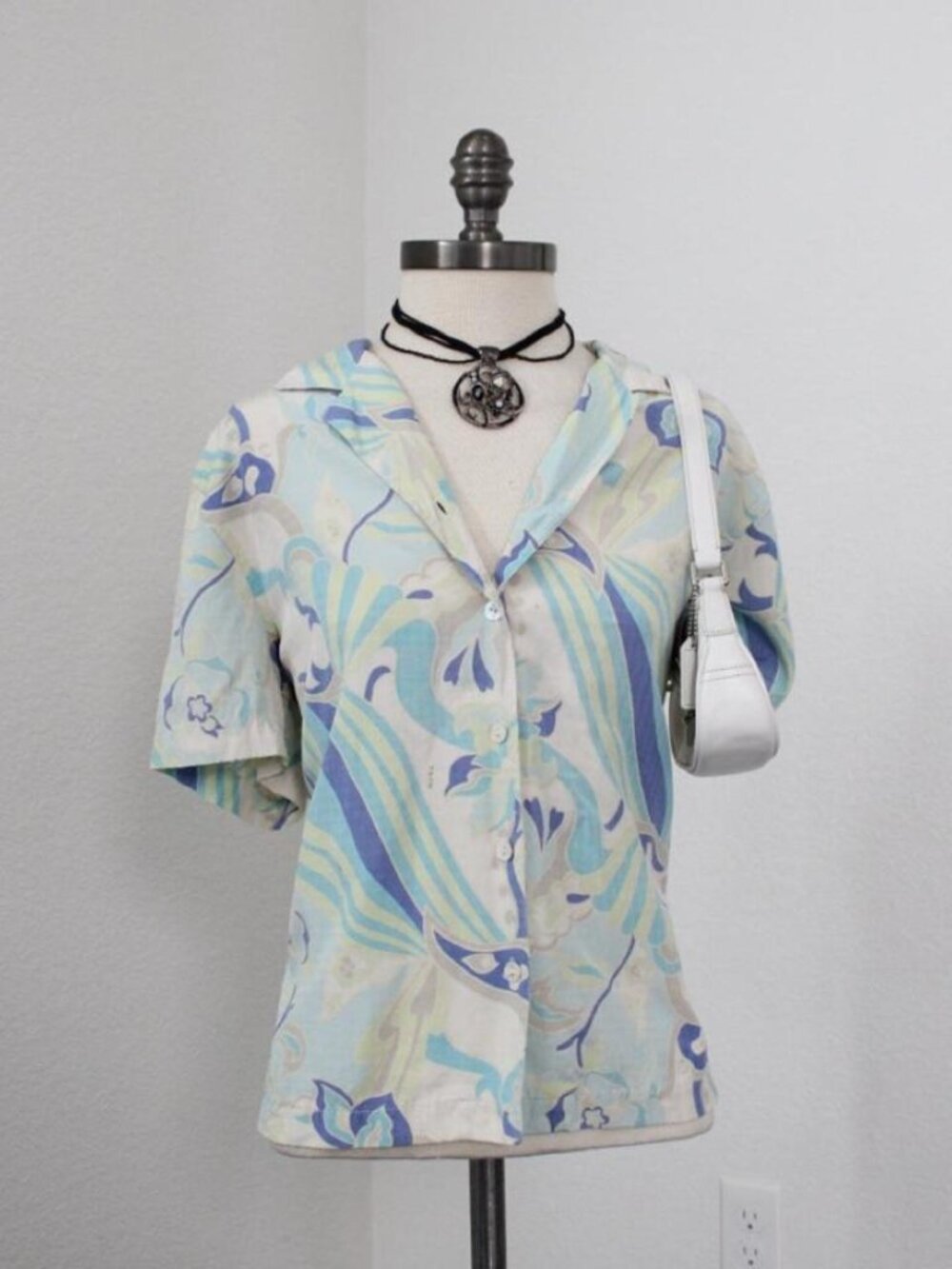 Y2k vintage abstract silk golf button up